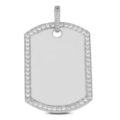 14K White Gold Round Diamond Dog Tag Pendant 1.36ct