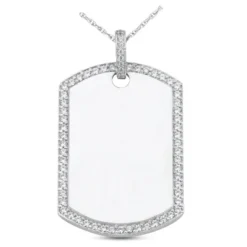 14K White Gold Round Diamond Dog Tag Pendant 1.55ct