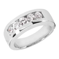 14K White Gold Round Diamond Men's Wedding Band 1.25ct