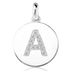 14K White Gold Round Diamonds Initial Pendant 0.13ct