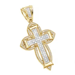 14K Rose Gold Round Princess Diamond Cross Pendant 2.14ct -Outlet Bijou Lush Store 14k gold round princess diamond cross pendant 214ct p 6604 ye