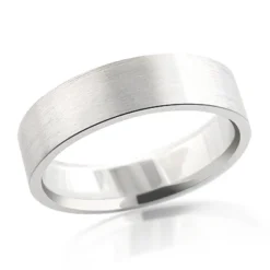 14K White Gold Satin Wedding Band For Men