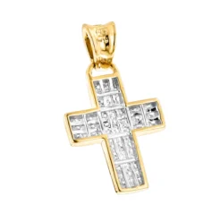Unique 14K White Gold Small Diamond Cross Pendant 1.1ct Princess Cut Diamonds -Outlet Bijou Lush Store 14k gold small diamond cross pendant 150ct p 40105 backye