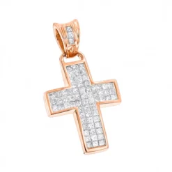 Unique 14K White Gold Small Diamond Cross Pendant 1.1ct Princess Cut Diamonds -Outlet Bijou Lush Store 14k gold small diamond cross pendant 150ct p 40105 ro