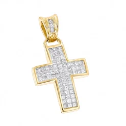 Unique 14K White Gold Small Diamond Cross Pendant 1.1ct Princess Cut Diamonds -Outlet Bijou Lush Store 14k gold small diamond cross pendant 150ct p 40105 ye