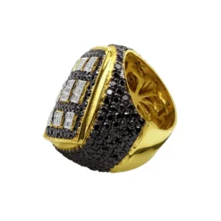 14K Yellow Gold Statement Ring Unique White & Black Diamonds Ring For Men Large 8.5ct -Outlet Bijou Lush Store 14k gold statement ring unique white black diamonds ring for men large 018087 back