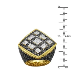 14K Yellow Gold Statement Ring Unique White & Black Diamonds Ring For Men Large 8.5ct -Outlet Bijou Lush Store 14k gold statement ring unique white black diamonds ring for men large 018087 ruler