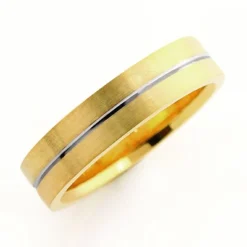 Stripe Wedding Band For Men 6mm 14K Yellow Gold -Outlet Bijou Lush Store 14k gold stripe wedding band for men 5mm 2