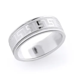 14K White Gold Textured Wedding Band For Men