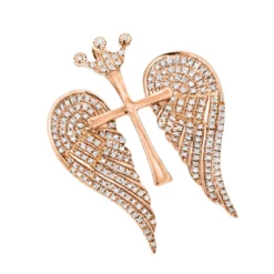 14K White/Yellow Gold Unique Angel Wings Diamond Cross Pendant With Crown 0.4ct -Outlet Bijou Lush Store 14k gold unique angel wings diamond cross pendant with crown 05ct ro 2
