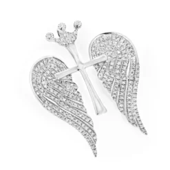14K White/Yellow Gold Unique Angel Wings Diamond Cross Pendant With Crown 0.4ct -Outlet Bijou Lush Store 14k gold unique angel wings diamond cross pendant with crown 05ct wh 2