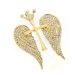 14K White/Yellow Gold Unique Angel Wings Diamond Cross Pendant With Crown 0.4ct -Outlet Bijou Lush Store 14k gold unique angel wings diamond cross pendant with crown 05ct ye 1