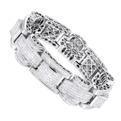 14K White Gold Unique Princess Cut Diamond Bracelet For Men 30ct Luxurman