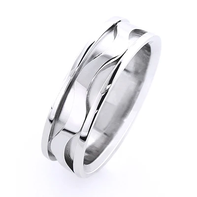 14K White Gold Wave Wedding Band For Men 4 14K White Gold Wave Wedding Band For Men - Image 2