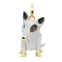 14K White Gold White Black Diamond Mini Bull Terrier Dog Pendant 3.85ct -Outlet Bijou Lush Store 14k gold white black diamond mini bull terrier dog pendant 385ct ye