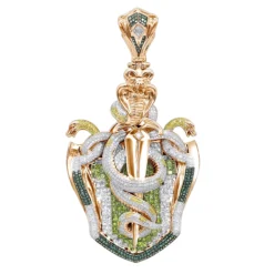 14K Gold White Blue Green Yellow Diamond Sword & Snakes Men's Pendant 18ct -Outlet Bijou Lush Store 14k gold white blue green yellow diamond sword snakes mens pendant 18ct ro