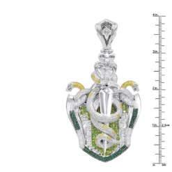 14K Gold White Blue Green Yellow Diamond Sword & Snakes Men's Pendant 18ct -Outlet Bijou Lush Store 14k gold white blue green yellow diamond sword snakes mens pendant 18ct rulerwh