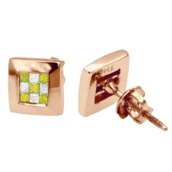 Unique 14K White Gold White Yellow Princess Cut Diamond Earrings Studs .5 -Outlet Bijou Lush Store 14k gold white yellow princess cut diamond earrings 47 p 6310 rose