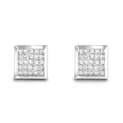 14K White Gold Invisible Set Princess Diamond Stud Earrings 0.55ct