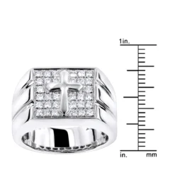 14K White Gold Men's Diamond Cross Ring Square Shape 0.61ct 13 14K White Gold Men's Diamond Cross Ring Square Shape 0.61ct -Outlet Bijou Lush Store 14k mens diamond cross ring 061ct p 40408 rulerwh