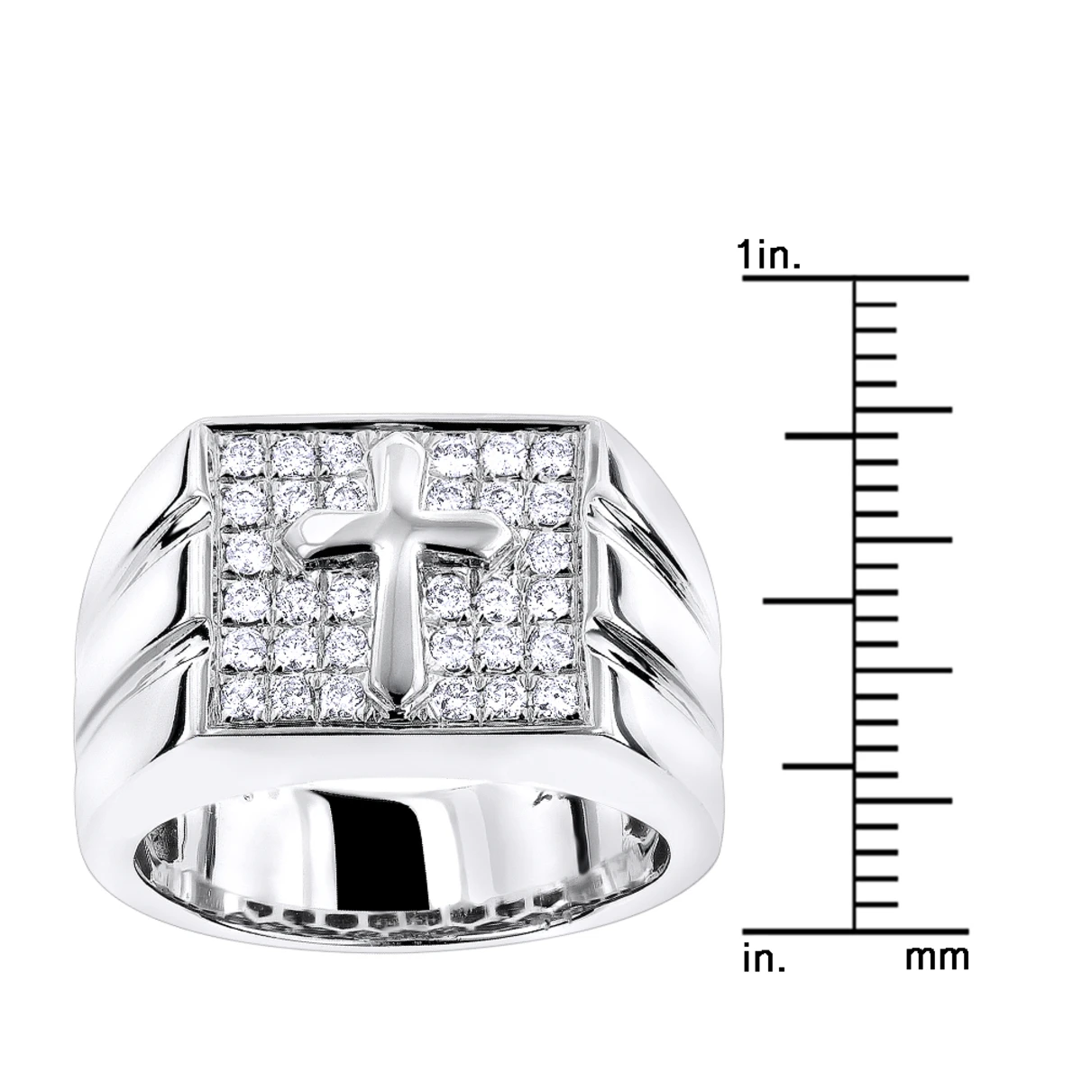 14K White Gold Men's Diamond Cross Ring Square Shape 0.61ct 8 14K White Gold Men's Diamond Cross Ring Square Shape 0.61ct - Image 6