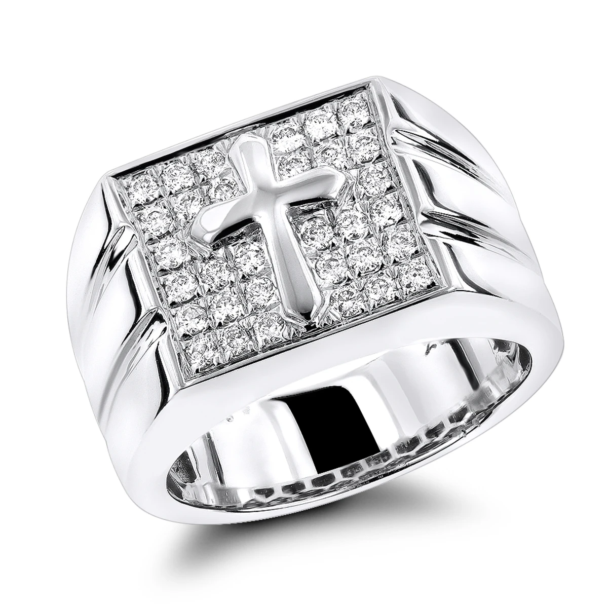 14K White Gold Men's Diamond Cross Ring Square Shape 0.61ct 3 14K White Gold Men's Diamond Cross Ring Square Shape 0.61ct