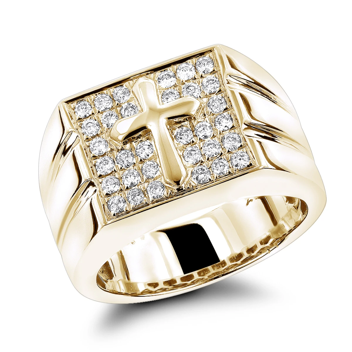 14K White Gold Men's Diamond Cross Ring Square Shape 0.61ct 4 14K White Gold Men's Diamond Cross Ring Square Shape 0.61ct - Image 2