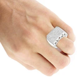 14K White Gold Pave Diamond Ring For Men 4 Carat By Luxurman -Outlet Bijou Lush Store 14k mens pave diamond ring 412ct p 7225 bodwh