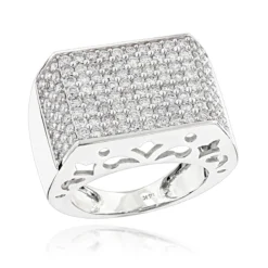 14K White Gold Pave Diamond Ring For Men 4 Carat By Luxurman