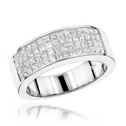 14K White Gold Princess Cut Invisible Diamond Wedding Band 1.84ct