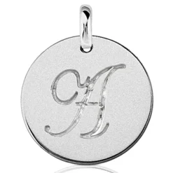 14K White Gold Circle Initial Pendant