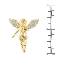 14K Yellow Gold Diamond Angel Pendant 0.63ct Small Baby Angel Charm -Outlet Bijou Lush Store 14k solid gold diamond angel pendant 063ct rulerye