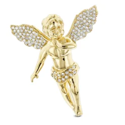 14K Yellow Gold Diamond Angel Pendant 0.63ct Small Baby Angel Charm