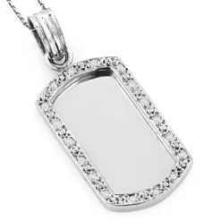 14K White Gold Diamond Dog Tag Pendant 0.22ct