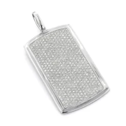 Iced Out 14K White Gold Dog Tag Pendant With Diamonds 2ct
