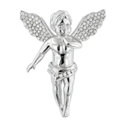 14K White Gold Mini Diamond Angel Pendant 0.7ct Small Baby Angel Charm
