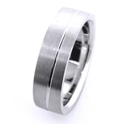 Solid 14K White Gold One Line Men's Wedding Band -Outlet Bijou Lush Store 14k solid gold one line mens wedding band 2