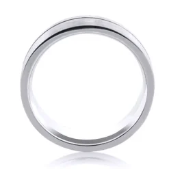Solid 14K White Gold One Line Men's Wedding Band -Outlet Bijou Lush Store 14k solid gold one line mens wedding band 4