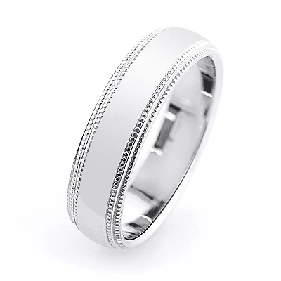 Solid 14K White Gold Wedding Band For Men 6mm 4 Solid 14K White Gold Wedding Band For Men 6mm - Image 2
