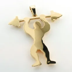 14K Yellow Gold Weightlifting Pendant Sports Charm -Outlet Bijou Lush Store 14k solid gold weightlifting pendant sports charm 2