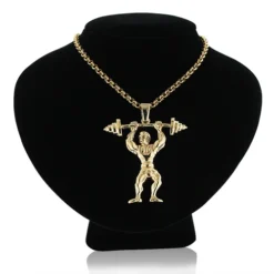 14K Yellow Gold Weightlifting Pendant Sports Charm -Outlet Bijou Lush Store 14k solid gold weightlifting pendant sports charm 3