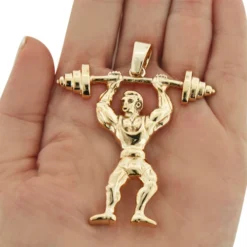 14K Yellow Gold Weightlifting Pendant Sports Charm -Outlet Bijou Lush Store 14k solid gold weightlifting pendant sports charm 4