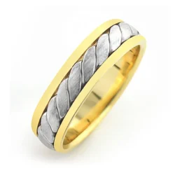 Solid 14K Yellow Gold Woven Wedding Band For Men -Outlet Bijou Lush Store 14k solid gold woven wedding band for men 2