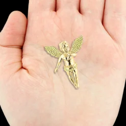 14K Yellow Gold Yellow Diamond Angel Pendant Mini Religious Charm 0.7ct -Outlet Bijou Lush Store 14k solid gold yellow diamond angel pendant mini religious charm 07ct 4