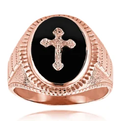 14K Yellow Gold Black Onyx Men's Ring Cross Detail -Outlet Bijou Lush Store 14k white gold black onyx mens ring cross detail p 6347 ro