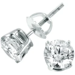 14K White Gold Round Diamond Stud Earrings 1.75ct
