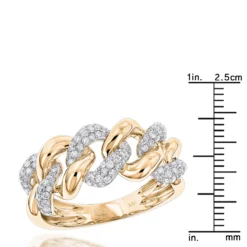 14K Yellow Gold Diamond Miami Cuban Link Ring Men's By Luxurman -Outlet Bijou Lush Store 14k white rose yellow gold diamond miami cuban link ring mens by luxurman rulerye