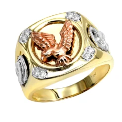 14K Yellow Gold Diamond Men's Eagle Ring 0.10