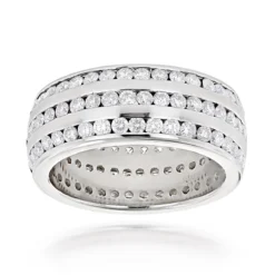 18K White Gold 3-Row Diamond Eternity Band Ring 4.50ct