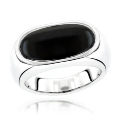 18K White Gold Men's Black Onyx Ring 8.9mm